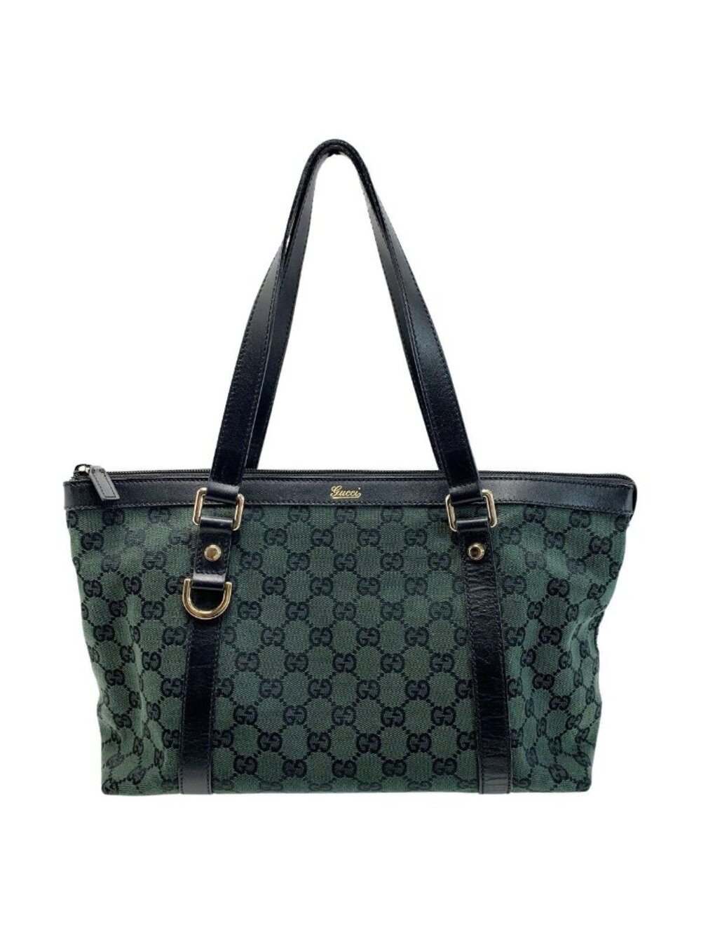 Gucci Handbag Canvas Dark Green Gold